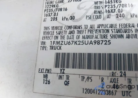 2005 Ford Explorer Sport Trac Adrenalin/Xls/Xlt from USA, damaged, VIN 1FMZU67K25UA98725